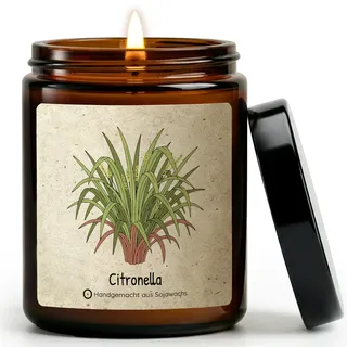 ﻿Sojawachs Citronella Duftkerze Outdoor mit natürlichem Citronellaöl - Anti Mücken Kerze für Garten, Terrasse & Balkon - Handmade in Berlin - 50h Brenndauer (Pflanze)