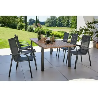 Sunfun Gartenmöbel-Set Carina/Maja  (7 -tlg., Akazie/Textilen/Metall, Naturbraun/Anthrazit, Gartenstuhl stapelbar)