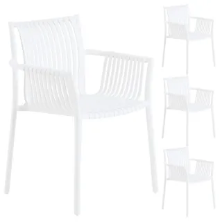 Gartenstuhl OLEA in weiß aus Kunststoff, schlanker Terrassenstuhl aus Polypropylen, Sitzschale UV-beständig, Esszimmerstuhl aus Plastik wetter- u...