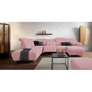 Places of Style Wohnlandschaft Manhattan U-Form, 2 Sitze mit elektrischer Relaxfunktion, verstellbare Armlehnen rosa