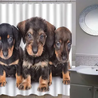 VASENA 3D Duschvorhang 200x200 Wasserdicht mit Gewicht Saum Badewanne Vorhang Dackel Tier Hund Duschvorhang mit 12 Hooks Duschvorhänge für Badezimmer
