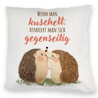 Igel Pärchen Kuschelkissen mit Spruch Beim kuscheln repariert man Sich gegenseitig EIN niedliches DekoKuschelkissen für die Couch Frauen Geburtstag kuscheliges Partner Motiv süßes