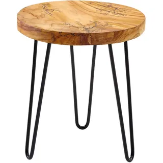 Landscape Beistelltisch, Schwarz, Teak, Holz, Metall, Teakholz, rund, Rundrohr, 40x47x40 cm, Wohnzimmer, Wohnzimmertische, Beistelltische, Beistelltische Metall