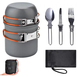 Septpenta Camping Kochgeschirr Set, Camping Kochset, Camping Kochgeschirr, Kochgeschirr, Töpfe und Pfannen Set, Leichte Topfpfanne, Schüsseln, Kochausrüstung für Camping, Rucksackreisen(Orange)