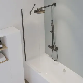 Schulte Badewannenaufsatz feststehend, 5mm Sicherheitsglas ESG Klar hell, Größe: 70 x 140 cm, Profilfarbe: Mattschwarz, inkl. Fixil Beschichtung