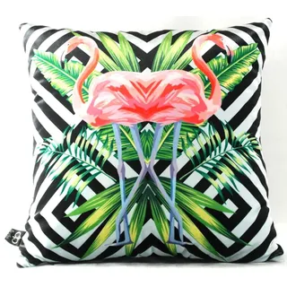 Casa Padrino Luxus Deko Kissen Florida Flamingos Mehrfarbig 45 x 45 cm - Feinster Samtstoff - Dekoratives Wohnzimmer Kissen