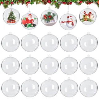 euluoziqing 20 Stück Weihnachtskugeln Kunststoff, Weihnachtskugeln zum Befüllen, Acrylkugeln Durchsichtige für Weihnachten, Hochzeit, DIY Christbaumkugeln, Wohnkultur (8cm x 20pcs)