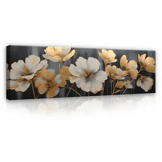 Wallarena Leinwandbild Abstrakt Leinwand Bilder XXL groß Modern Wand Deko Wohnzimmer Flur, Abstrakt (Bilder Gross XXL Einteilig 145x45 cm, 1 St), Leinwandbild Blumen Wohnzimmer Schlafzimmer Küche Wand Deko XXL braun