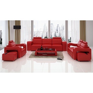 JVmoebel Sofa Braune moderne 3+2+1 Garnitur Leder Sofa Couch Polster Couchen, Made in Europa rot