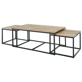 Couchtisch-Set 3 tlg. Mango massiv / Metall schwarz - Harry
