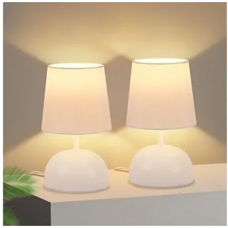 Nettlife Tischleuchte Beige Stoff mit Kabel Nachttischlampe Schlafzimmer Modern Bett, mit Kabel, ohne Leuchtmittel, Klein Schreibtischlampe für Wohnzimmer Büro Bett Tisch Fenster Hotel