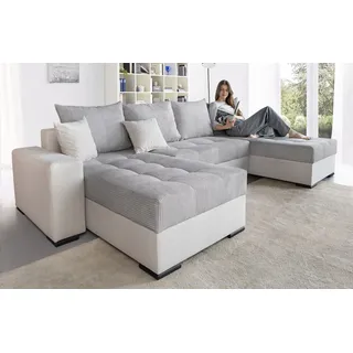 Collection AB Wohnlandschaft COLLECTION AB "Josy XL U-Form, B: 313 cm in Cord, Cord-Mix", grau (hellgrau, hellgrau), B:313cm H:84cm T:161cm, 100% Polyester, Sofas, Wohnlandschaft, Schlaffunktion, Bettkasten & 2 Zierkissen, Federkern, Topseller