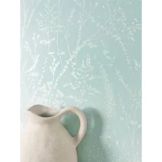 Newroom Vliestapete Äste Türkis Tapete Ästetapete Äste,Blätter,Blumen, Türkis Tapete Floral Äste - Ästetapete Blumentapete Hellblau Blau Romantisch 3D Optik Blätter Blumen für Schlafzimmer Wohnzimmer Küche, Blumentapete silberfarben