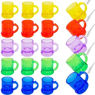20 Stück Schnapsgläser am Band zum Umhängen, 30ML Schnapsgläser Mit Griff, Schnapskrug zum umhängen, Wiederverwendbar Kunststoff Schnapsglas mit Henkel für JGA, Party, Schnapskrug, Pinnchen (Bunt)