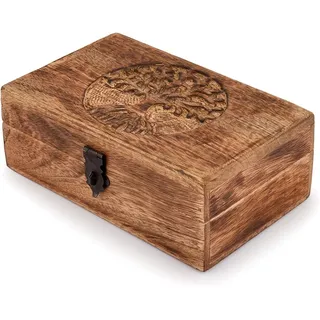 Schmuckkästchen Aus Mangoholz Mit Lebensbaum-gravur, Einzigartige Geschenkidee Für Damen Und Herren, Flammenlackierung