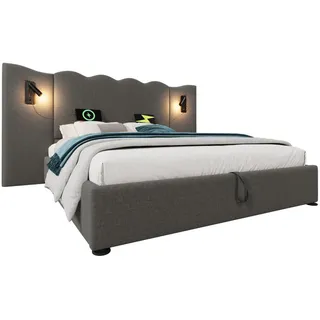 Flieks Polsterbett, Grau, Holz, 160x200 cm, Schlafzimmer, Betten, Polsterbetten