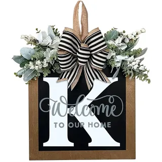 Fouriding 26 Buchstaben Willkommen hölzerne Haustür Dekoration,Willkommen Tür hängende Schild Kranz Home Door Sign Dekoration für Fenster Outdoor Front Door Home Decor (K)