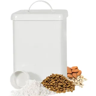 Syfunlv Metall Aufbewahrungsbox für Waschmitte,Laundry Dose Deckel,6 l Waschpulver Box Behälter,Waschmittelbox mit Dosierlöffel,wasserdicht und rostfrei,Für Pulver Lebensmittel Tiernahrung (Weiß)