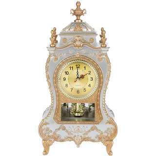 TITA-DONG Retro-Wecker, Kunststoff-Tischuhr Im Vintage-Stil, Antike Dekorative Schreibtischwecker für Zuhause und Hotel mit Pendel und Glockenspiel für die Dekoration von Bücherregalen(Weiss)