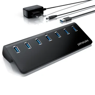 CSL 7 Port USB 3.0 Hub aktiv - 10 Gbit/s - 7 Port Verteiler – mit Netzteil aktiv - USB-Kabel, Stromversorgungskabel – Aluminiumgehäuse - PC Notebook Laptop - Windows 7 – 11, kompatibel USB 3.2 2.0