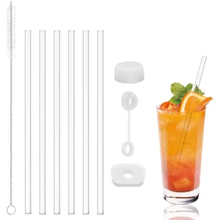 6 Stück wiederverwendbare PE-Trinkhalme, 24,7 cm lang, mit 1 Trinkhalm-Reinigungsbürste, bubble tea strohhalme,strohhalme geeignet für Saft, Getränke, Kaffee, Milchtee