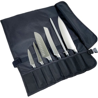METRO Professional Messer Set 6-tlg., ink. Tasche und Messerschärfer, Edelstahl/ Polyester, 44 x 87.5 x 1 cm, schwarz