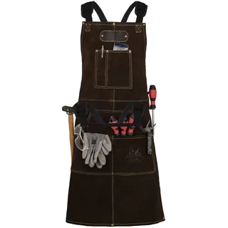 Black Forest Fox ROUGH Arbeitsschürze Lederschürze aus Büffel Wild Leder Schürze, Rauleder, Grillschürze, Gastronomie, Barista, Kochschürze | 61x94 cm | Variabel von M - XXL Dunkelbraun - onze size