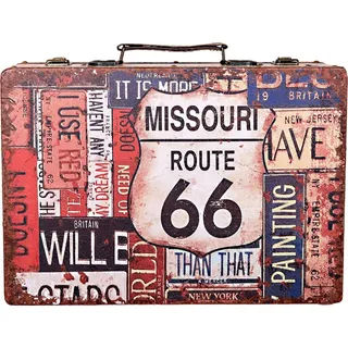 BIRENDY Truhe Kiste Reise, Auto Koffer, Kofferset, Mit Kunstleder Schatzkiste Piratenkiste, Holzbox (1711-Route66-XL-36cm)