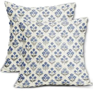 Sivirary Kissenbezüge mit Blumenmuster, 45,7 x 45,7 cm, 2 Stück, Vintage-Blumenmuster, dekorative Kissenbezüge für Außenbereich, Bauernhaus, Frühling, Sommer, rustikal, Sofa, Couch, Bett, Dekor