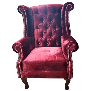 JVmoebel Ohrensessel, Ohrensessel Chesterfield Sessel Samt Rot Couch 1 Sitzer Modern Neu rot
