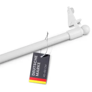 Bestlivings Klemmstange 40-60 cm, ausdrehbar/ausziehbar (Ø8/10mm) Montage ohne Schrauben, Bohren, Kleben - Metall - Gardinenstange in Weiß zum klemmen (Globe)