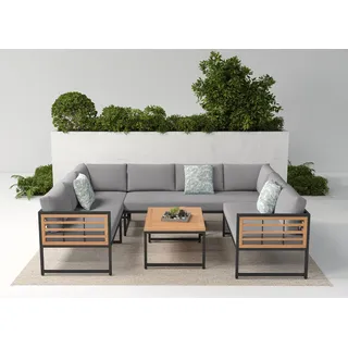 Gartenlounge-Set KONIFERA "Delphi" Sitzmöbel-Sets schwarz (braun, schwarz) Outdoor Möbel Akazienholz, inkl. 3 Dekokissen, verschiedene Stellmöglichkeiten