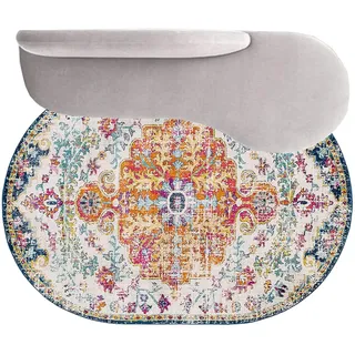 SRTJURFG Modernes Design Teppich Indoor & Outdoor, Oval Anti-Rutsch Teppiche Traditionelles Blumenmuster Kinderteppiche Flauschige Groß Schutzmatten 90 X 160 cm