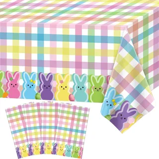4 Stück Ostern Tischdecke Frühling Büffel Hasen Tischdeckes Bunte Karo Hasen Tischdeckes Einweg-Rechteckige Tischdecke Picknick Ostern Dekoration Frühling Geburtstag Party Zubehör 130 x 220 cm