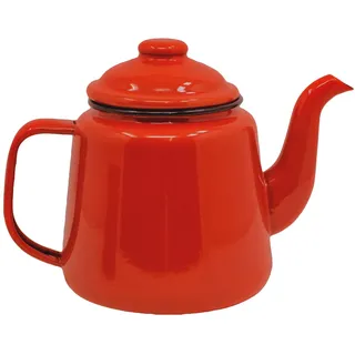 Emaillierte Teekanne mit Henkel & Deckel 14 cm, 1,5 l Traditionelle Servierteekanne Kaffeekanne Krug Camping, Rot (Rot)
