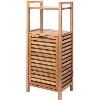 BUTLERS Bad Regal mit Wäschekorb aus Bambus - B40 x T31 x H95 cm | Badezimmer-Schrank aus Holz | praktischer Wäscheschrank und elegante Verstauung für Handtücher