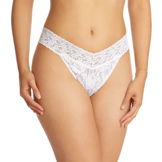 hanky panky Original Rise Thong - Tanga, Unterwäschen Damen Baumwolle Normalschnitt, Lingerie Slip Damen aus Stretch-Spitze Signature Lace, Color Weiss - One Size [3er-Pack] - Einheitsgröße Große Größen
