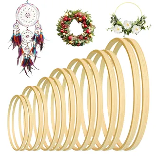 14 Stück Bambus Floral Hoop Set, Kranzringe aus Holz in 7 Verschiedenen Größen, Bambusringe Zum Basteln, Weihnachten Bambus Ringe, Traumfänger Ringe für DIY Blumenkranz Türkranz Fensterdeko