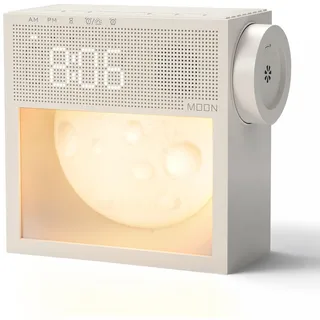 XTVTX Wecker & Mondlampe kombinieren,3 Stufige Helligkeit Nachtlicht Nachttischlampe mit Tageslicht, Lichtwecker,Wake-up Light, 20 natürliche Klänge,Dimmbarem Nachtlicht,Ideal für Schlafzimmer