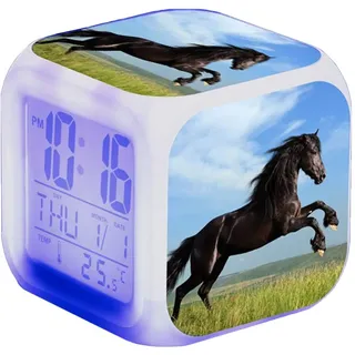 Nicole Knupfer Wecker Pferde Tier Alarm Kinder Beleuchteter LED Night Glowing Wecker mit Licht Aufwachen Geburtstagsgeschenke für Erwachsene (I)