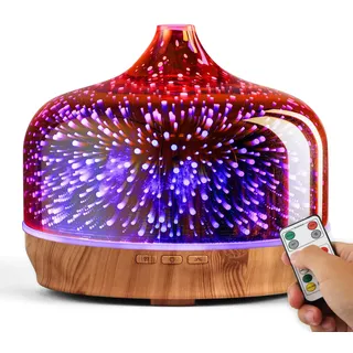 Porseme Aroma Diffuser 500ml, Handgeblasen Luftbefeuchter mit Fernbedienung | Ultraschall Aromatherapie Öle Diffusor 3D Glas,Diffusor für Ätherische Letzte 15-21 Stunden,BPA Frei für Wohnung(Rosegold)