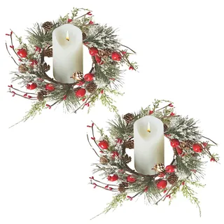 Skeadex Adventskranz Kerzenring, Künstlicher Weihnachtskranz für Stabkerzen, Tannenkranz für Tischdeko (2 Stück)