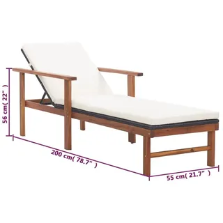 vidaXL Sonnenliege 200 x 55 x 56 cm schwarz/cremeweiß