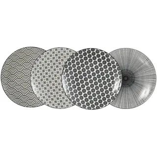 KHG Dessertteller 4er Set Vario ¦ schwarz ¦ Porzellan ¦ Maße (cm): H: 2,5  Ø: 22.0