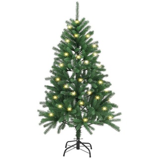 Juskys Künstlicher Weihnachtsbaum, Weihnachtsbaum, langlebig und platzsparend, mit LED-Lichtkette, inkl. Metall-Ständer grün 120 cm