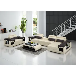 Wohnlandschaft Ecksofa L Form Sessel Set Garnitur Modern Sofa Leder Sitz Ecke - Beige