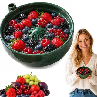 Leyof Self Spinning Berry Washing Bowl, Fruit, Beeren WaschschüSsel, Berry Bowl, Selbstdrehende Beeren-WaschschüSsel, mit Abfluss füR Haushaltsk, Camping (Grün-Keramikversion)