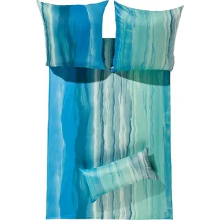 Estella Nika Gestreift Mako-Interlock-Jersey Türkis 135 x 200 cm + 40 x 80 cm