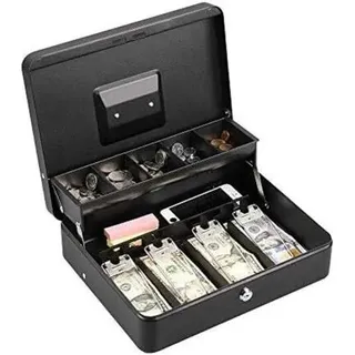 Abschließbare Metall-Spardose für Geld, Münzen und Sicherheit, große Geldkassette mit Schloss – neue Metall-Spardose – Schwarz