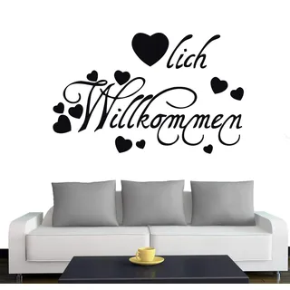 A346 Wandtattoo "Herzlich Willkommen" 60cm x 38cm schwarz (in 40 Farben und 3 Größen)